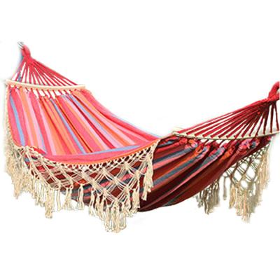 China Outdoor Activities Chair Stripe Fabrics Swing Wooden Stick Fringes Rainbow Recycled Stand Camping Hammock Double Hanging for sale