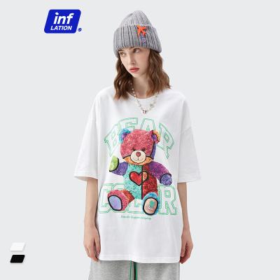 China Summer Fashion Brand New Spring Plush Spring Anti-Wrinkle And Rainbow Loose Sleeve Camiseta de hombre T-shirt Men Loose Bear Cartoon for sale