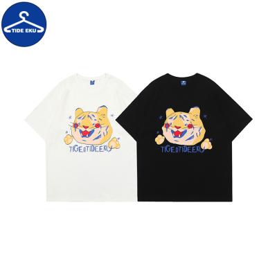 China Anti-wrinkle Spring And Summer Japanese Funny New Year Of The Tiger Printed Round Neck Letter Short Sleeve T-shirt Men for sale