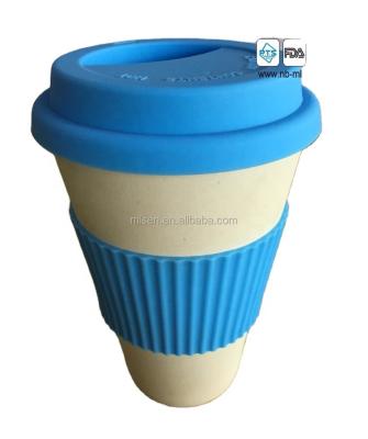 China Sustainable Bamboo Fiber Coffee Mug With Lid And Silicone Rubber for sale