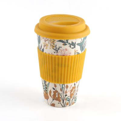 China Sustainable MLS Customized Printing Yellow Bamboo Fiber Coffee Mug With Lid for sale