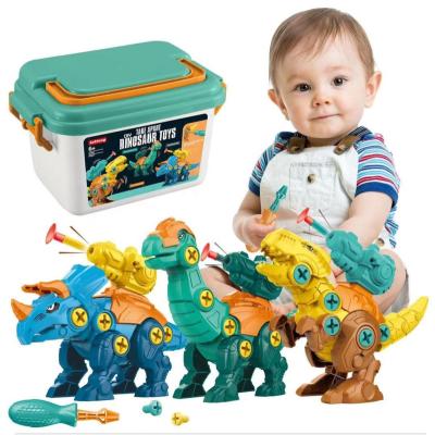 China Eco-Friendly Dinosaur DIY Assemble Puzzle Building Toys Dinosaurs With Drill Disassemble Dinosaur Toys For Kids With Toolbox for sale