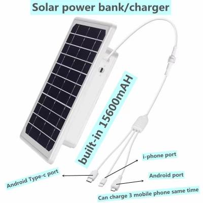 China Solar Workstation 8W Solar Charger Power Bank with 3 in1 Mobile Data Cables Portable Camping External Backup 15600mAh Battery for sale