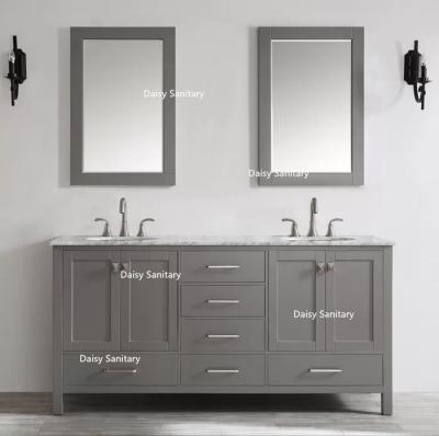 China Floor Mounted Marble Top Bathroom Vanity Mirror Cabinet With Glass Door for sale