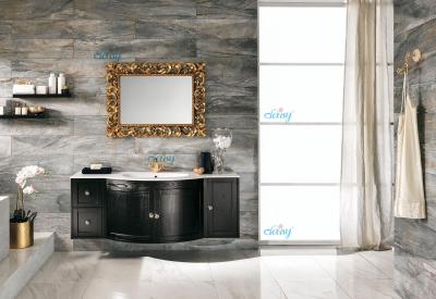 China High Level All Wood Vanity , Black Wood Bathroom Vanity With White Marble Countertops for sale