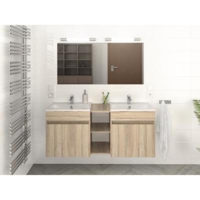 China Wood Colour Double Sink Bathroom Vanity 120 Inch With Finger Pull Drawers for sale