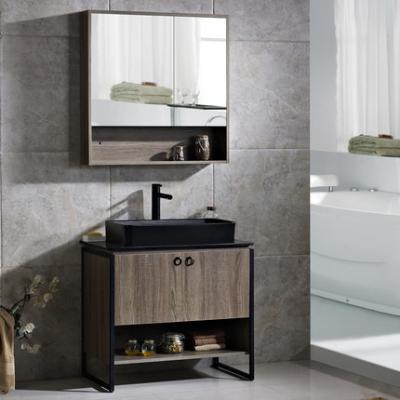 China 80 Inch Freestanding Vanity Cabinet , Wood Color Corner Bathroom Vanity for sale