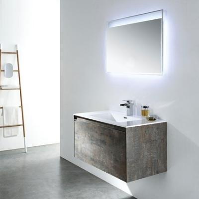 China Wood And Dark Grey Freestanding Bathroom Vanity And Mirror With Light for sale