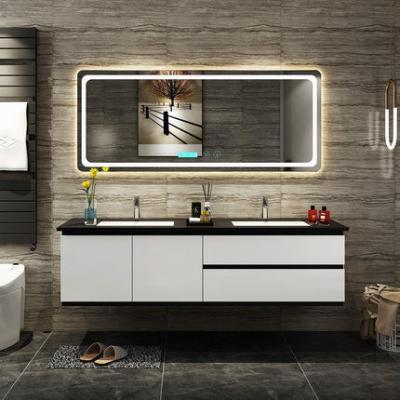 China Black And White Double Sink Bathroom Vanity With Double Sink And Touch Type Mirror for sale