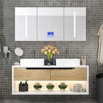 China Warm White And Wood 	Transitional Bathroom Vanities Mirror Cabinet More Storage Space for sale