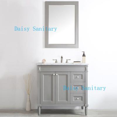 China White Marble Top Bathroom Vanity With 4 Wood Legs 2 Doors 3 Drawers Design for sale