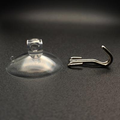 China Easy to use 30mm diameter small PVC clear suction cup with complex double metal hook for sale