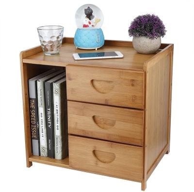 China Single detachable solid bamboo with three drawers side table for living room for sale