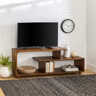 China Detachable Two Layer Asymmetrical Solid Wood TV Cabinet Modern TV Cabinet Brown For Living Room for sale