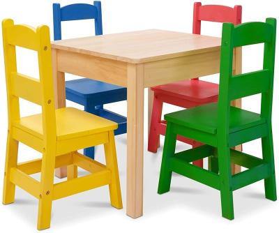 China Modern Children's Furniture Wooden Table and 4 Chairs Chairs (Natural Table, Yellow, Blue, Red, Green) for sale