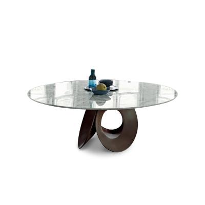 China Marble Top Modern Round Dining Table Marble With Revolving Center Metal Dining Table Legs for sale