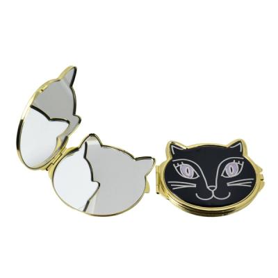 China Custom Made Cat Double Sided Portable Pocket Folding Personalized Cosmetic Mirror Foldable Make Up Mirror for sale