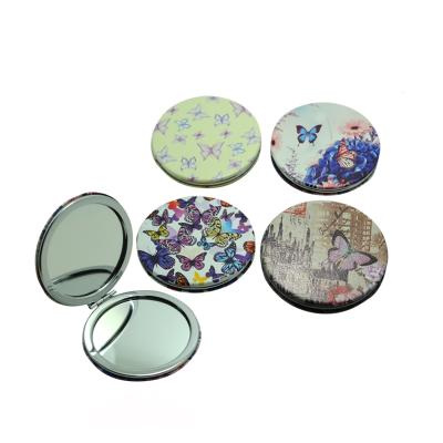 China Pocket Mirror Wholesales Individual Small Pocket Double Sides Folding PU Makeup Mirrors for sale