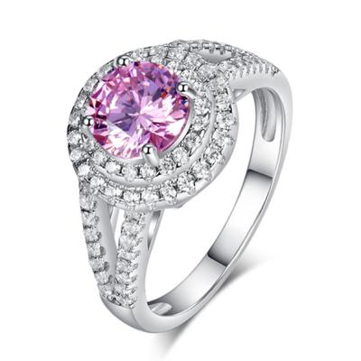 China FASHIONABLE Sterling Silver White Gold Cubic Zirconia Engagement Wedding Ring Sets Pink Stone Ring for Women for sale