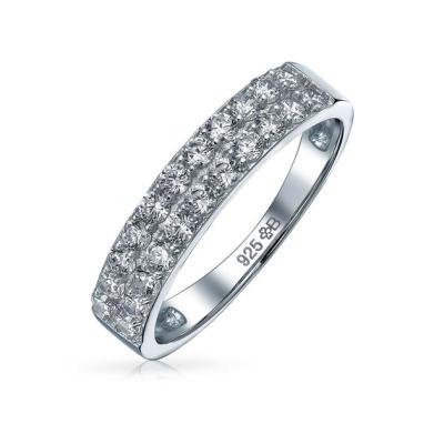 China FASHIONABLE CZ Band 3Mm Coupel Watch Link Sterling Silver Ring For Anniversary Wedding for sale