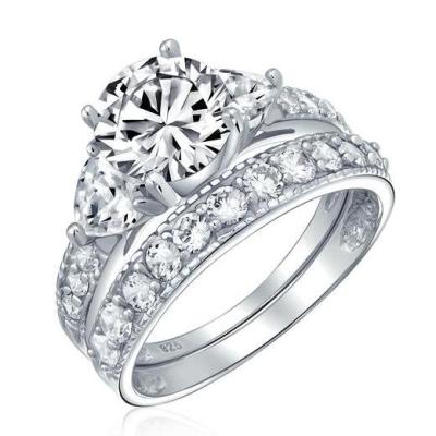 China TRENDY Wedding Ring Set Sterling Silver Solitaire Heart 3A CZ Engagement for sale