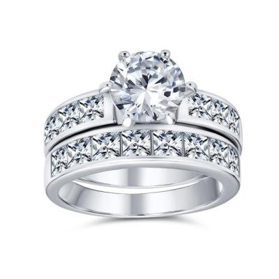 China TRENDY Wedding Ring Set Sterling Silver Solitaire 3A CZ Band Engagement for sale