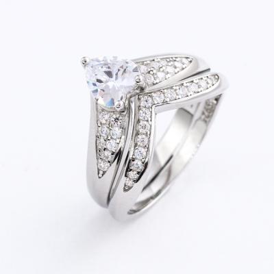 China FASHIONABLE Tonglin Wholesale Hot Sale Style 925 Silver V-shape Jewelry Bridal Wedding Ring Set for sale