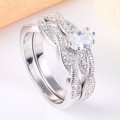 China Tonglin Jewelry TRENDY Silver Ring TL-309 Clear CZ Diamond 925 Sterling Silver Wedding Ring Set For Women for sale