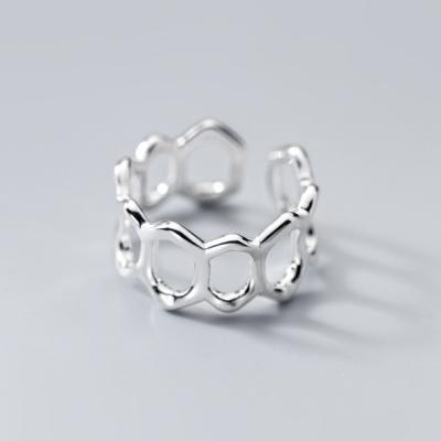 China Fashionable silver Ring Simple Polygon Splicing Hollow Ring Opening Geometric Hand Ring of temperament S925 for sale