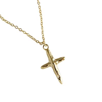 China Simple TRENDY 925 Sterling Sliver Concave Convex Cross Pendant Gold Plated Female Chain Necklace for sale