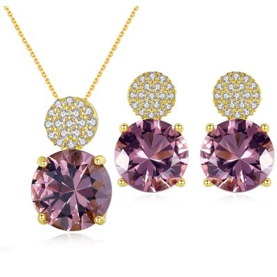 China Hotsale TRENDY Women Jewelry Set Shiny 925 Sterling Silver Jewelry Cubic Zirconia Round Cut Dubai Gold Plated Jewelry Set for sale