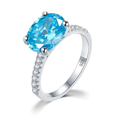 China TRENDY Single Drill Oval Shape 925 Silver Gemstone Blue Ring Blue Rings for sale