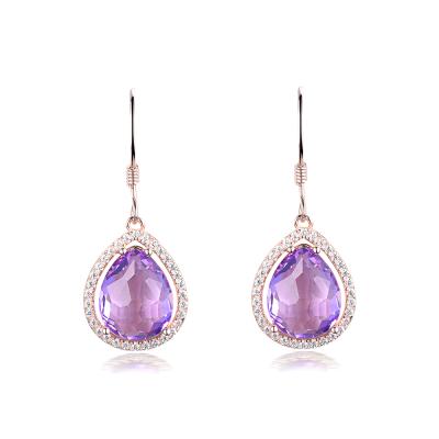 China Tonglin 925 Sterling Silver Gemstone Jewelry Good Quality Pear Cut TRENDY Gemstone with Drop for Cubic Zirconia Halo Gemstone Earring Earring for sale