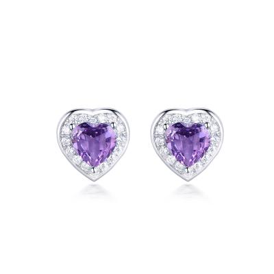 China Tonglin 925 Sterling Silver Gemstone Jewelry Good quality TRENDY gemstone with zircon halo heart shape gemstone earring stud for sale