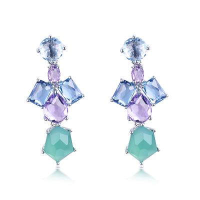 China Tonglin FASHION Jewelry High Quality Zircon Halo Mulit Color Stones Stud Earring 925 Sterling Silver Mulit Color Gemstone for sale