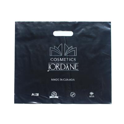 China Custom Shock Resistance Logo Printing Matte Black Biodegradable Plastic Shopping Bags For Clothes for sale