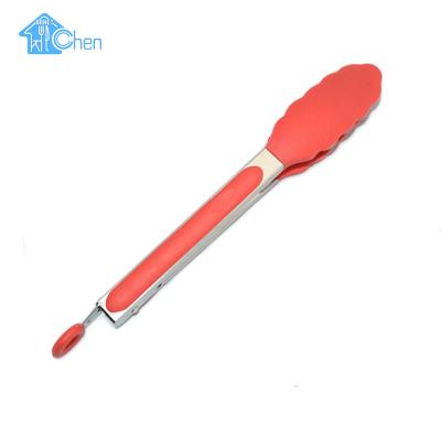 China Viable OEM Accepted Grill Cooking BBQ Stainless Steel Food Grade Silicone Food Tong With Lock Steel Handle 8 Inch Kitchenware for sale