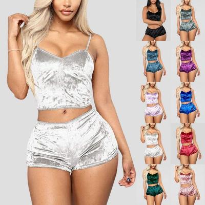 China Breathable Satin Night Home Suits Wear Sleeveless Top and Shorts Ladies Pajamas Set Silk V-Neck Cute Pattern Sleepwear Sexy Pijama Printing for sale