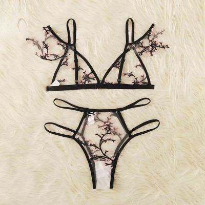 China Unlined sexy women's underwear lace bra and panty set bra thong embroidered briefs bra set sexy lingerie set for sale