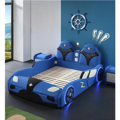 China New Design Soft Leather Anti-collision Car Kids Wooden Bed With Solid Wood Frame for sale