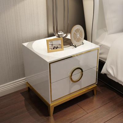 China Gold Stainless Steel Frame Finish Night Stand Bedside Table Solid Wood Baking Side (Other) Adjustable Luxury Design for sale