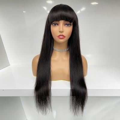 China Luke Custom Distributor Cuticle Aligned Hair One Long Wigs Natural Black Bang Wigs New Style With Bangs 30 32 40 Inches No Lace Hair Wig With Bang for sale