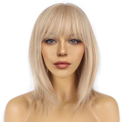 China A Distributor 613 Bob Wigs Cuticle Aligned Hair Blonde Wig With Bangs Straight,Cosplay Colorful Daily Party Blonde Wig With Bangs for sale