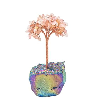 China Handmade Plated Quartz Base Ornaments Like Pink Crystal Crafts Pink Crystal Tree for sale