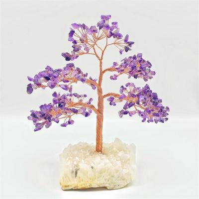 China Handmade Chakra healing tree of life natural materals purple crystal copper handcraft quartz base decoration for sale