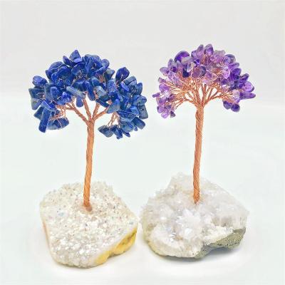 China Handmade natrual crystal copper wrapped tree shape copper plated quartz base decoration for sale