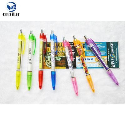 China Pen Cheap Promotional Plastic Ballpoint Pens Pull Out Slogan Banner Pen Advertising Poster Pen for sale