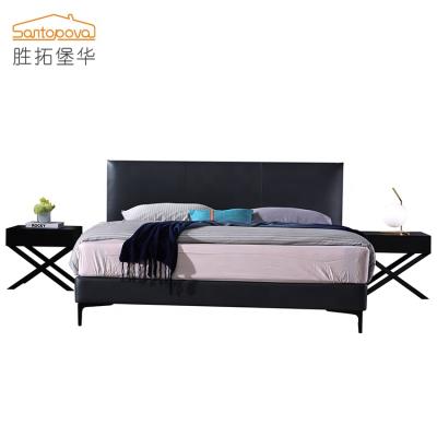 China Factory Style Factory Style Leather 1.8m Bed Frame Customizable Cheap Modern Home Furniture Solid Wood Bed for sale