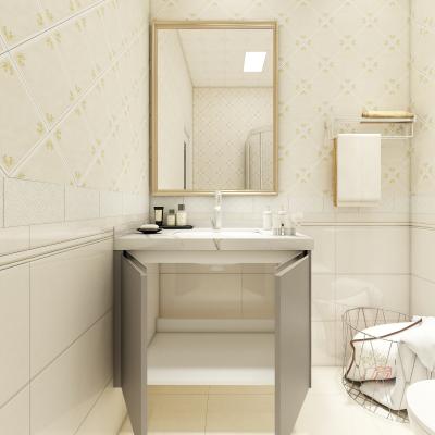 China Customized Modern Matte Glossy Gray Color Bathroom Cabinet PU Lacquer Including Faucet Vanity Cabinet for sale