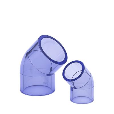 China Water Supply Upvc 45 Degree Elbow 135 Degree PVC Rigid Pipe Clear Elbow PVC Water Supply Plastic Transparent Pipe Fittings for sale